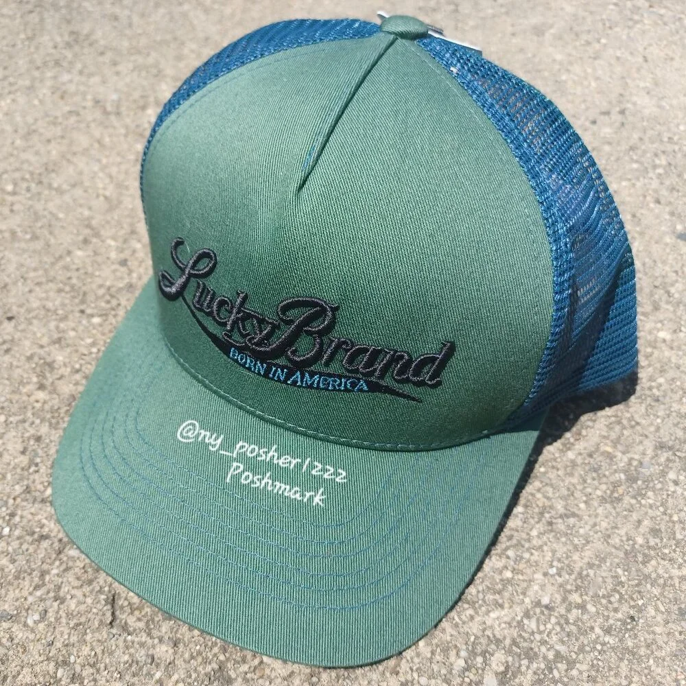 𝗟𝗨𝗖𝗞𝗬🍀𝗕𝗥𝗔𝗡𝗗 Born in America Trucker Cap Green/Blue
